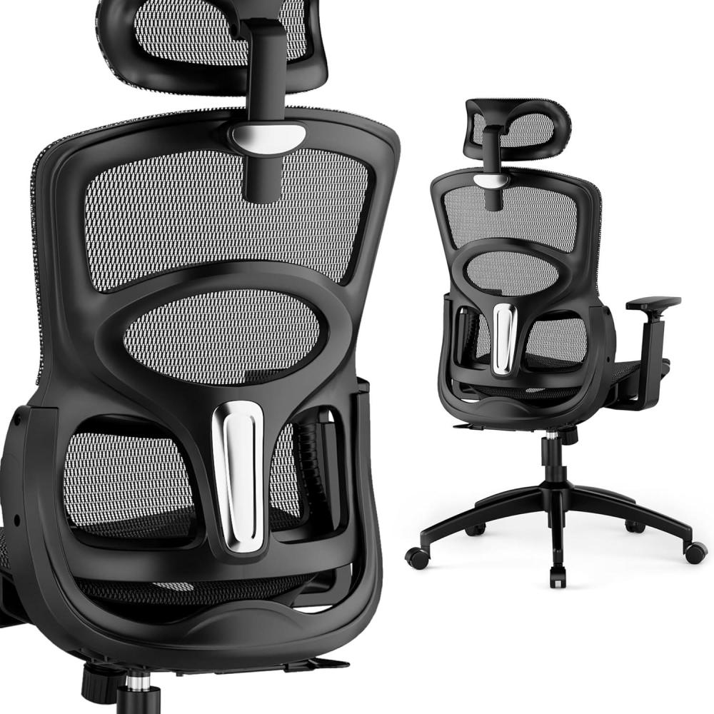 imageGABRYLLY Ergonomic Office Chair HighBack Desk Chairs with Adjustable Lumbar Support Headrest Tilt Function Soft Wide Seat and 3D Armrest 300 LBS Sturdy Home Mesh Chair Task Chairs GY1070