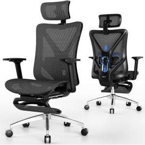 GABRYLLY Ergonomic Office Chair with Footrest, High Back Mesh Computer Chair with Flip-Up Arm, 3D Headrest, 135° Reclining, Rolling Gaming Task Chair with Wide Seat Lumbar Support,400LBS(Black)