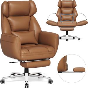 GABRYLLY Ergonomic Chair with Footrest – Wide Cross Legged Chair with Reversible Armrests, 120°Tilt, Heavy-Duty Base, Big and Tall Executive Chair Plus, Brown, GY82766(Brown)