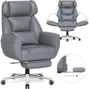 GABRYLLY Ergonomic Chair with Footrest – Wide Cross Legged Chair with Reversible Armrests, 120°Tilt, Heavy-Duty Base, Big and Tall Executive Chair Plus, Brown, GY82766(Grey)