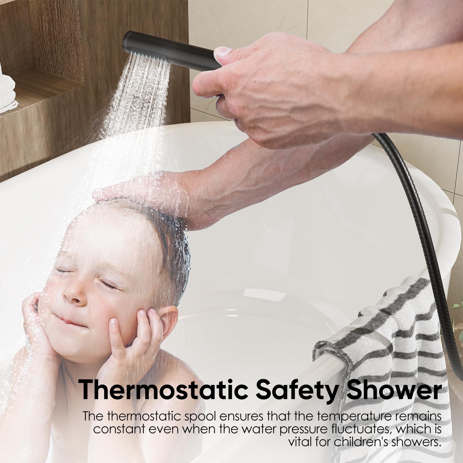 image:imageGabrylly Brushed Gold Bathtub Shower Faucet Set with Tub Spout 10 Inch Wall Mounted High Pressure Rainfall Shower Head with Handheld Combo 3Way Diverter Valve Complete Bathroom Shower FixturesMatte Black 2