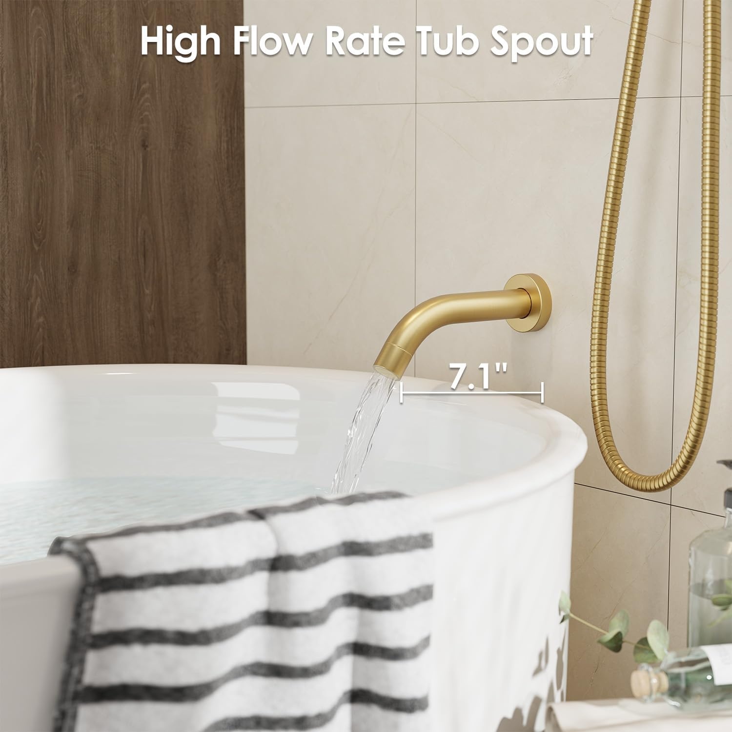 image:imageGabrylly Brushed Gold Bathtub Shower Faucet Set with Tub Spout 10 Inch Wall Mounted High Pressure Rainfall Shower Head with Handheld Combo 3Way Diverter Valve Complete Bathroom Shower FixturesBrushed Gold3