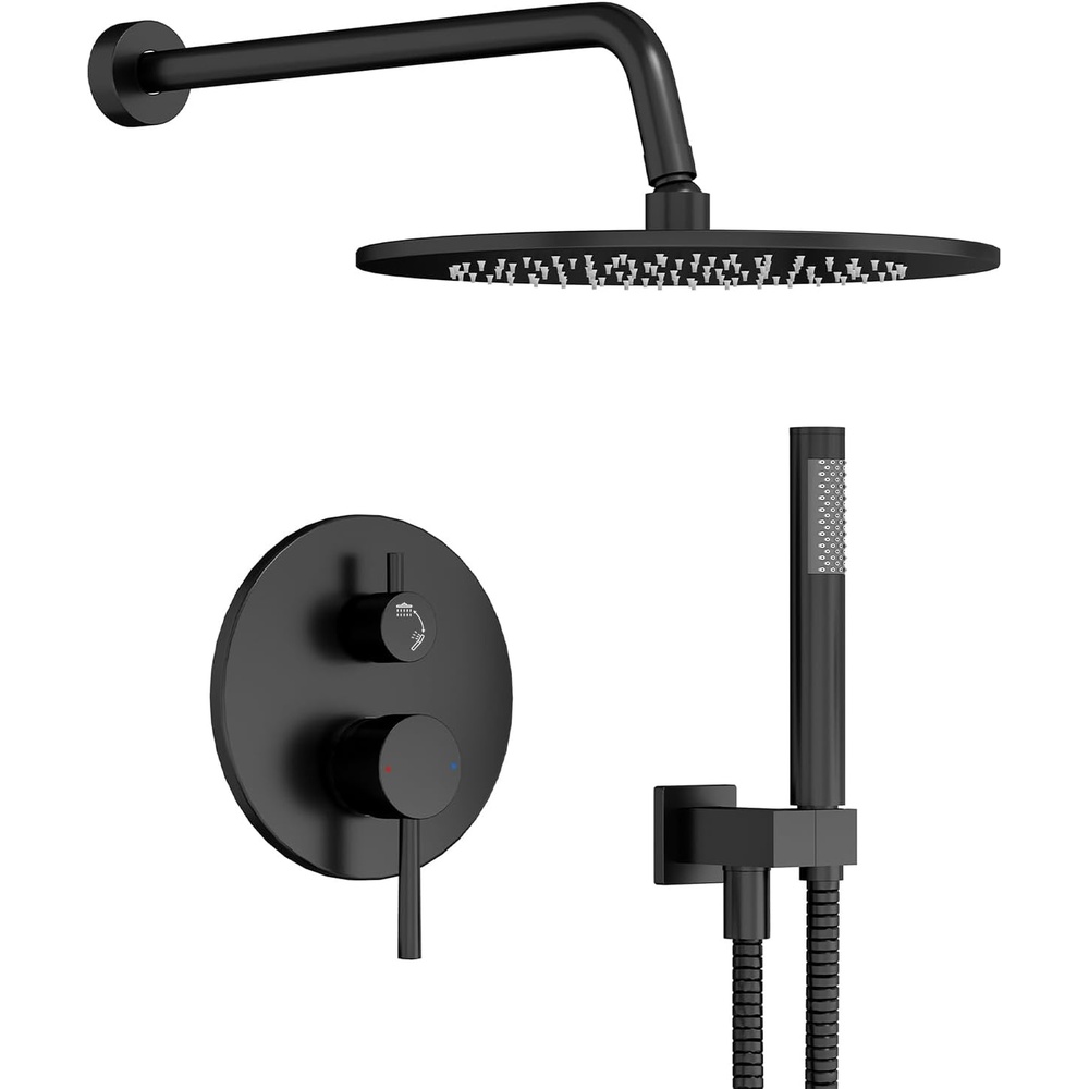 image:imageGabrylly Brushed Gold Bathtub Shower Faucet Set with Tub Spout 10 Inch Wall Mounted High Pressure Rainfall Shower Head with Handheld Combo 3Way Diverter Valve Complete Bathroom Shower FixturesMatte Black