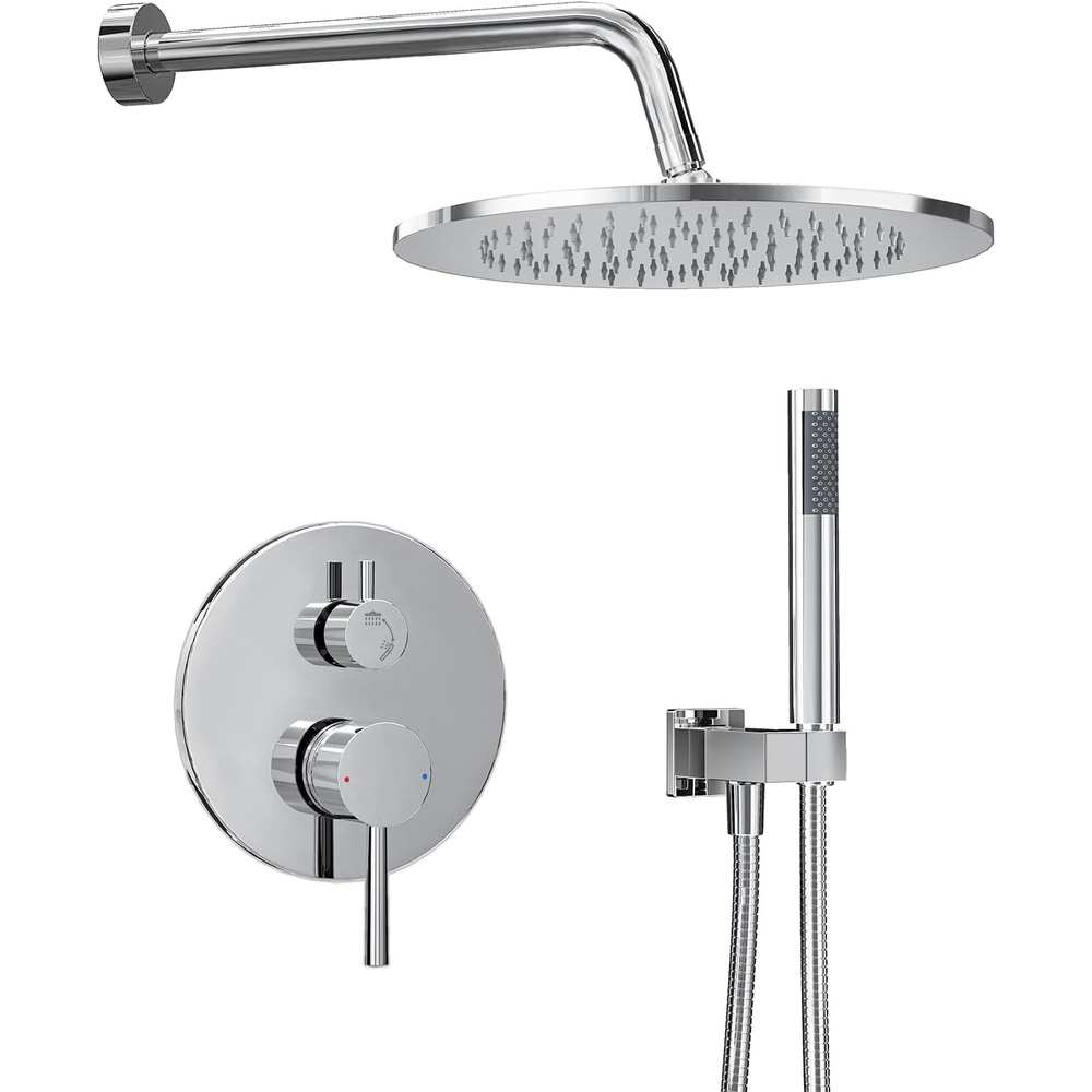image:imageGabrylly Brushed Gold Bathtub Shower Faucet Set with Tub Spout 10 Inch Wall Mounted High Pressure Rainfall Shower Head with Handheld Combo 3Way Diverter Valve Complete Bathroom Shower FixturesChrome
