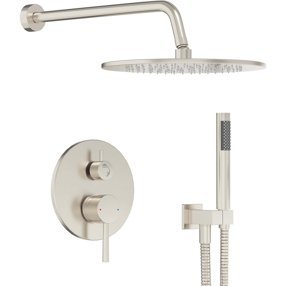 image:imageGabrylly Brushed Gold Bathtub Shower Faucet Set with Tub Spout 10 Inch Wall Mounted High Pressure Rainfall Shower Head with Handheld Combo 3Way Diverter Valve Complete Bathroom Shower FixturesBrushed Nickel