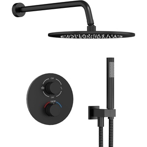 Gabrylly Brushed Gold Bathtub Shower Faucet Set with Tub Spout, 10 Inch Wall Mounted High Pressure Rainfall Shower Head with Handheld Combo, 3-Way Diverter Valve Complete Bathroom Shower Fixtures(Matte Black 2)