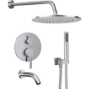 Gabrylly Brushed Gold Bathtub Shower Faucet Set with Tub Spout, 10 Inch Wall Mounted High Pressure Rainfall Shower Head with Handheld Combo, 3-Way Diverter Valve Complete Bathroom Shower Fixtures(Chrome-3)